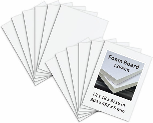 Foam Board 12 x 18 in, ZXUNLIEH 12 Pack White Poster Board, 3/16 in Thick Craft Foam Core Board, Puzzle Board, Double Sided, Foam Sheets for Picture, Project, Presentation, Artwork, Signage and Crafts