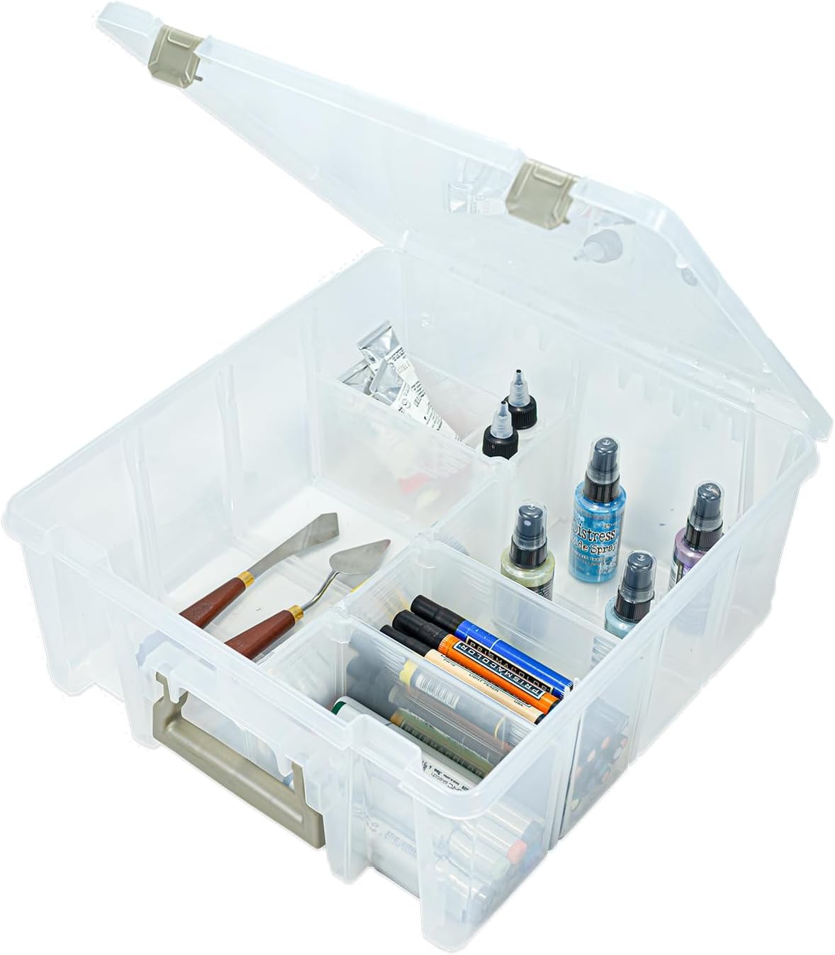 ArtBin 6990SO Super Satchel Double Deep Compartment Box - Art Storage with 8 Removable Compartments, Smart Closure for Craft Supplies (Gold - Pack of 1)