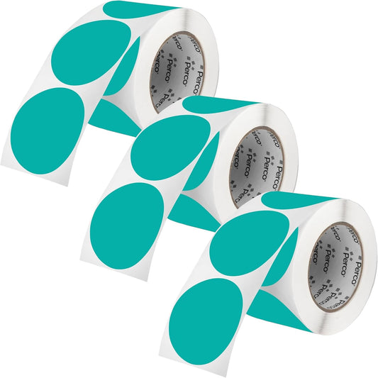 Perco Teal 3-Inch Round Circle Dot Sticker Labels - Multi-Roll Pack (3 Rolls, 500 Labels Each) - Permanent Adhesive, Vibrant Colors, Strong Hold - Perforated for Easy Use - Made in USA
