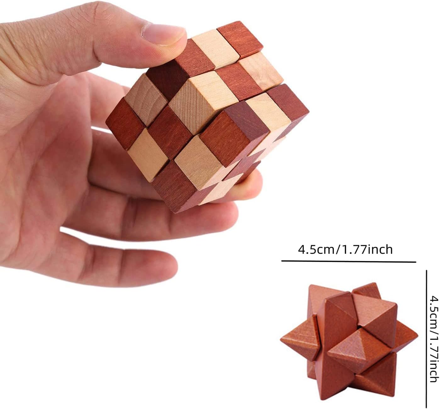 VolksRose 6pcs Wooden Brain Teaser Puzzles, IQ Challenge Puzzle Games, Logic Smart Mind Puzzle Box Lock Toy Removing Assembling 3D Small Puzzle Gift Set for Adults Teenagers Kids, 1.8inch 4.5cm
