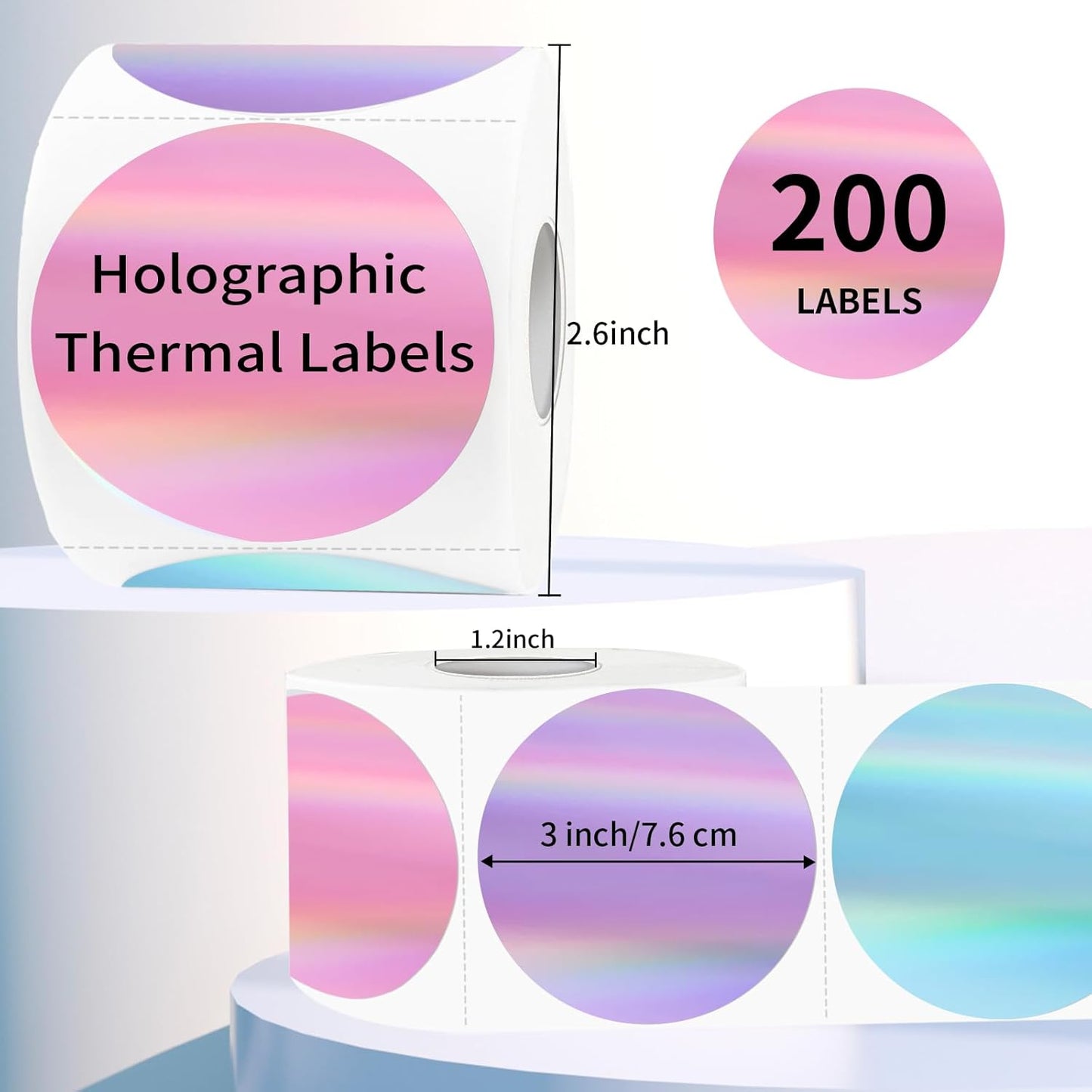 3" Circle Holographic Thermal Label Stickers, Round Printable Labels Rainbow Glitter Thermal Printer Sticker for Gift Wrapping- Spring Color/ 4 Colors