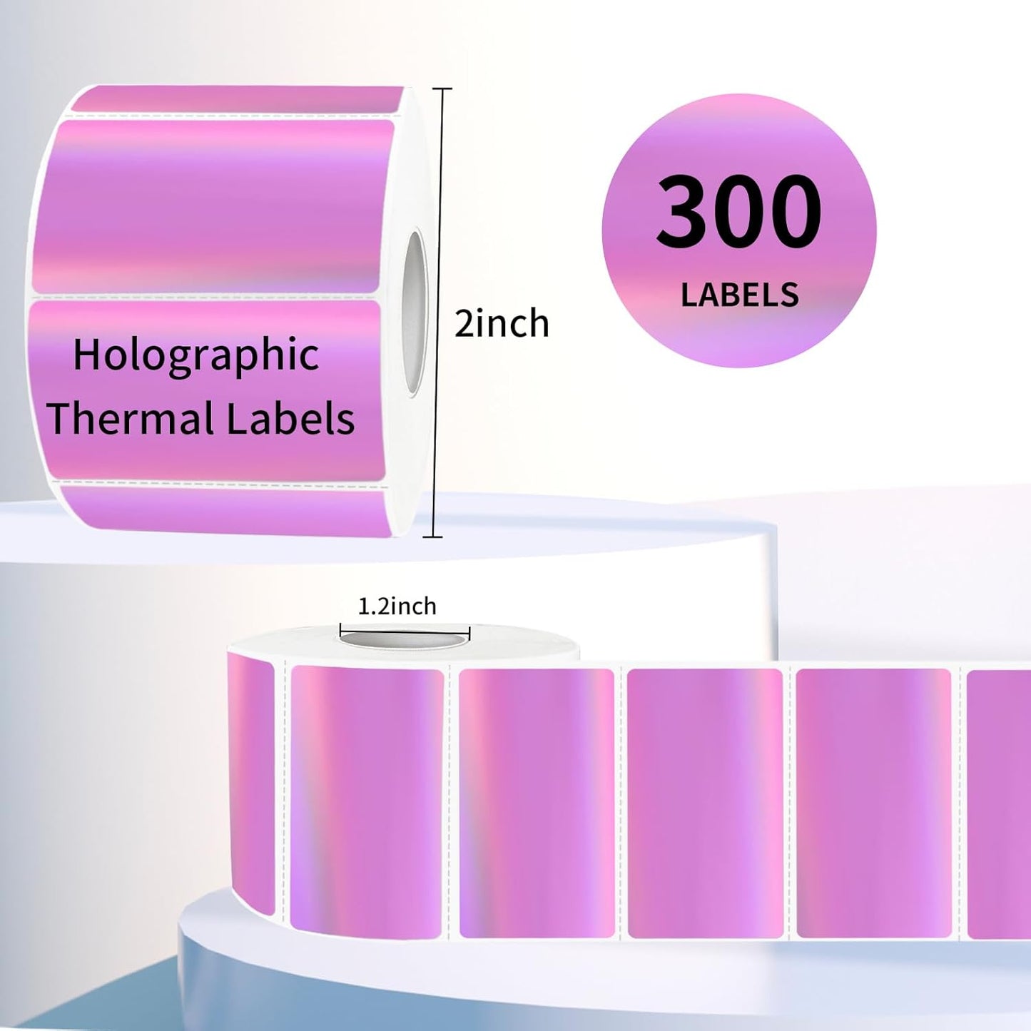 Direct Thermal Label 2x1 Inch- Barcode Labels- Holographic Thermal Sticker Labels for Address, Shipping, Compatible with Rollo Label Printer & MUNBYN& Zebra (300 Labels/Pink)