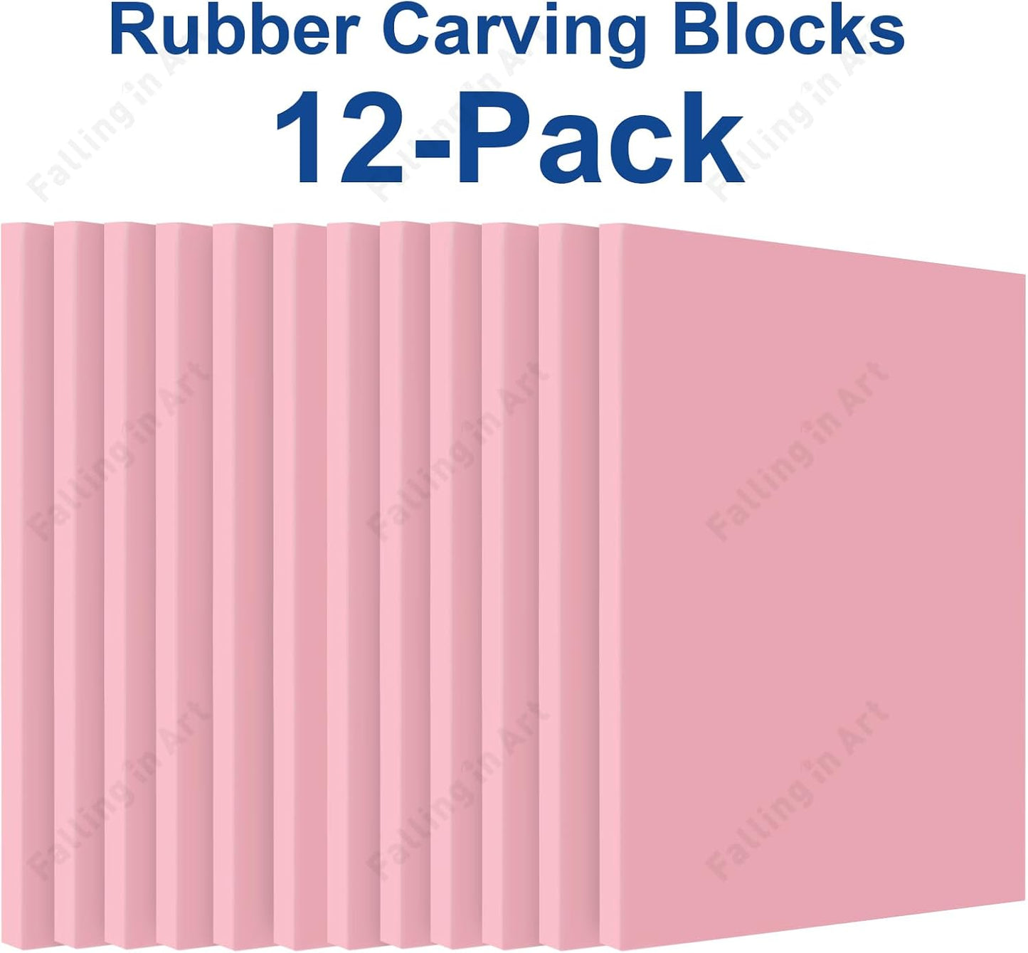 Falling in Art 4 x 6" Pink Rubber Carving Blocks, 12 Pack Soft Linoleum Blocks for Printmaking, Stamp Making, and DIY Crafting, 4/17" Thick
