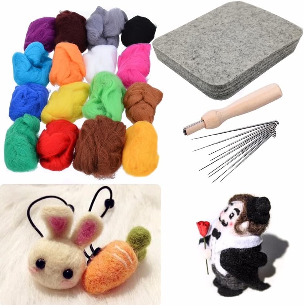 Wool Needle Felting Pad,Needled Felting Mat Woolen Block Thick and Firm Needle Felting Base for Precision Felting Projects Including Pair of Leather Finger Guards (6inch*6inch)