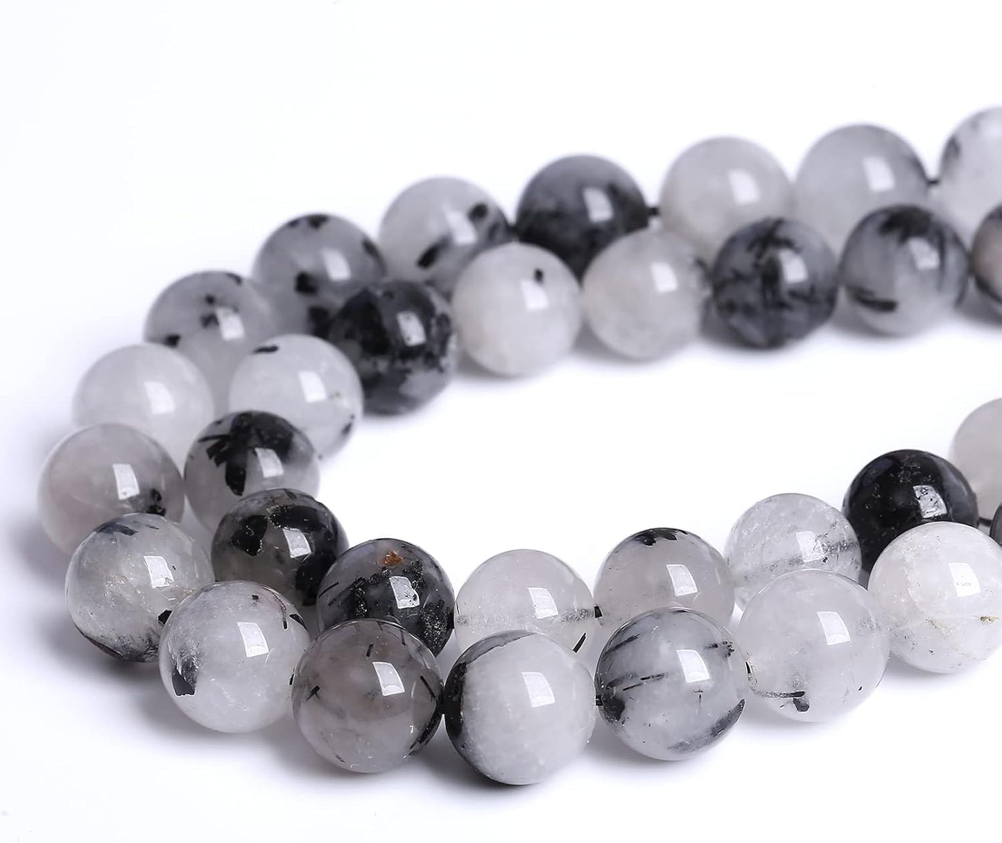 AAA Natural Black Quartz Rutilated Beads Round Loose Beads for Jewelry Making DIY Bracelet 32pcs 12mm Crystal Energy Healing Power Stone (Black Rutilated Quartz Crystal, 12mm)
