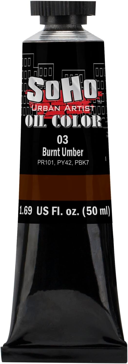 Soho Urban Artist Oil Paint - Burnt Umber, 50 ml Tube - Best Valued Oil Colors for Painting, Excellent Pigment Load