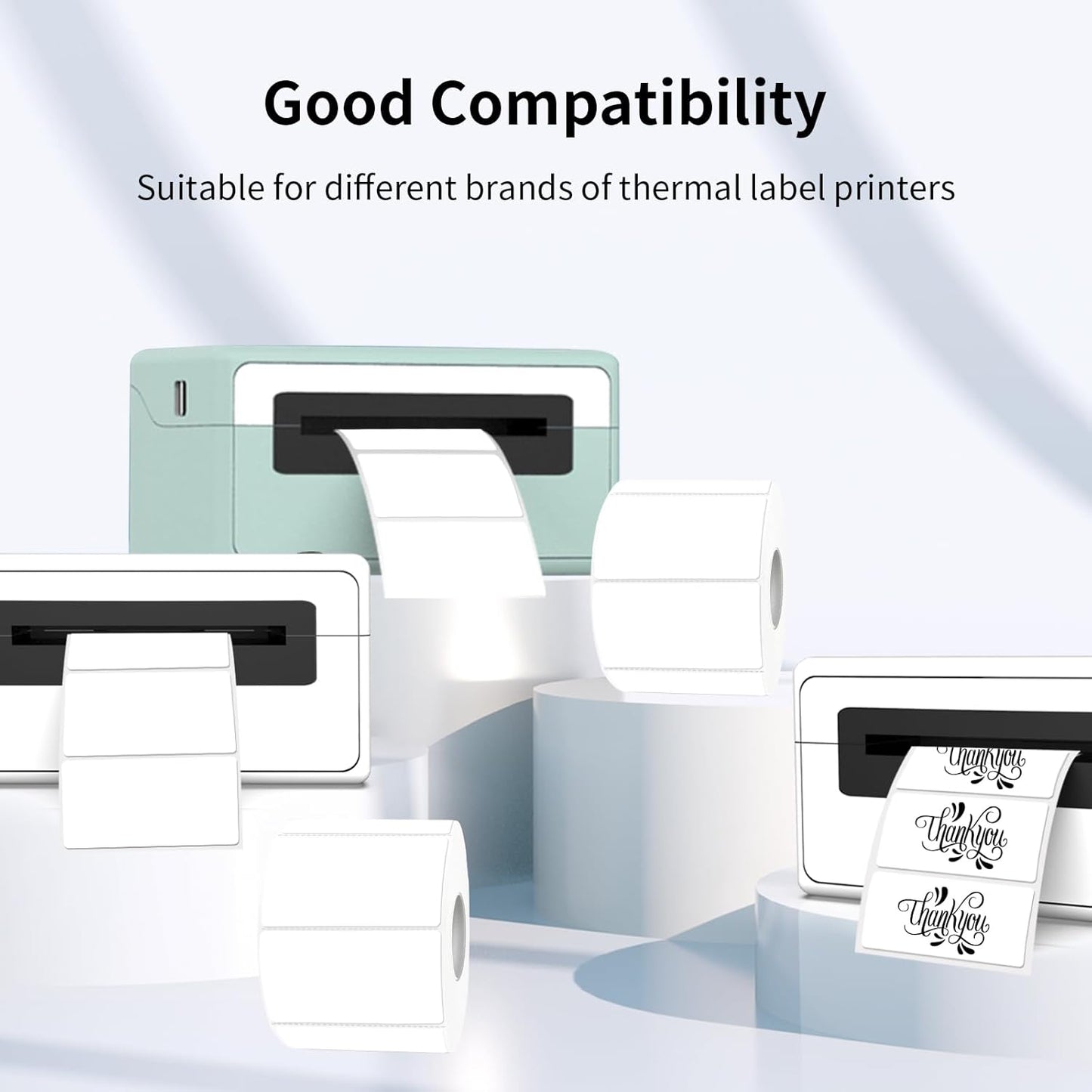 2x1 Inch Thermal Labels, White Thermal Printer Stickers, Waterproof Self-Adhesive Shipping Label Printer Sticker for Barcode, Name, Address, 300 Labels/Roll