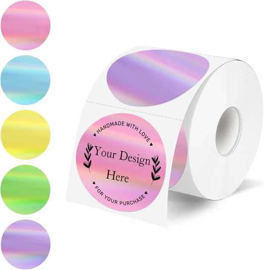 2" Circle Holographic Thermal Label Stickers, Round Printable Rainbow Glitter Thermal Printer Sticker Labels for Gift Wrapping- Spring Color/ 5 Colors