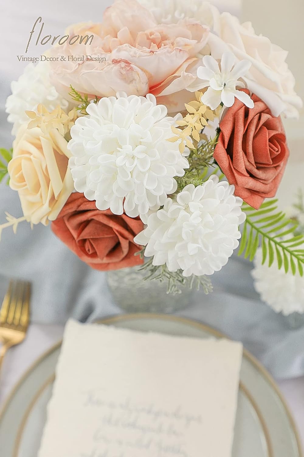 Floroom Artificial Dahlia Flowers 25pcs Real Looking White Foam Fake Roses with Stems for DIY Wedding Bouquets Bridal Shower Centerpieces Floral Arrangements Party Tables Home Decoration