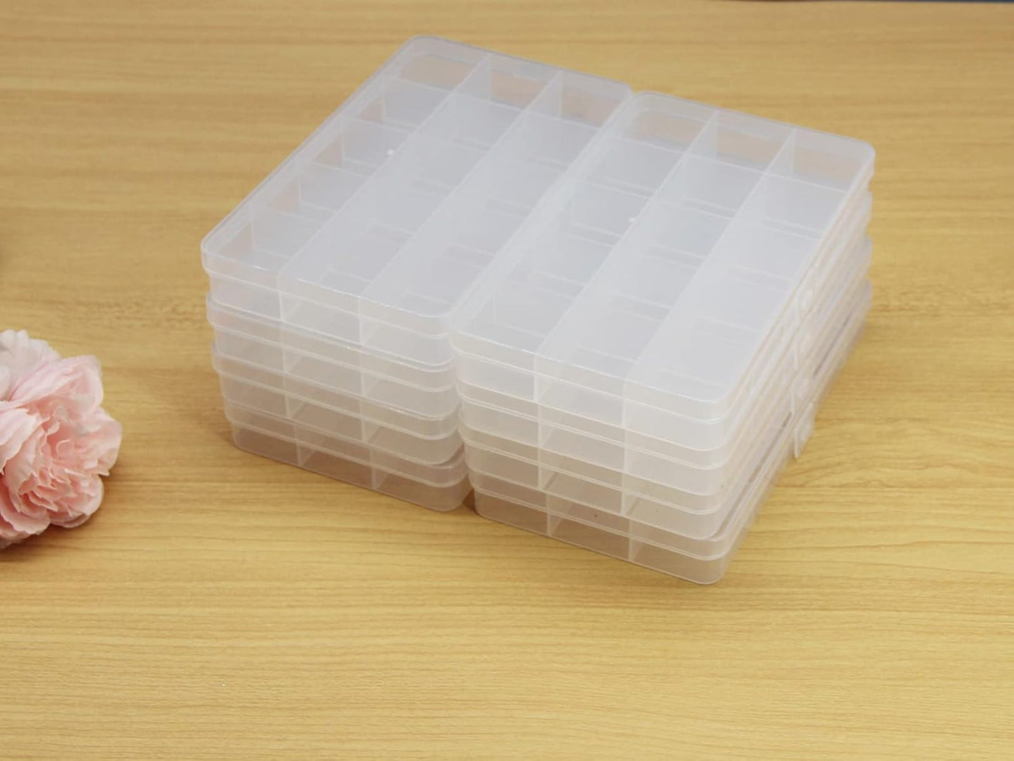 8 Pack 15 Grids Plastic Bead Organizer Box 6.8 * 3.86 * 0.87 inches Clear Storage Container Jewelry Case with Fixed Dividers for Rings, Earrings, Nail Art, DIY Crafts, Fishing Tackles