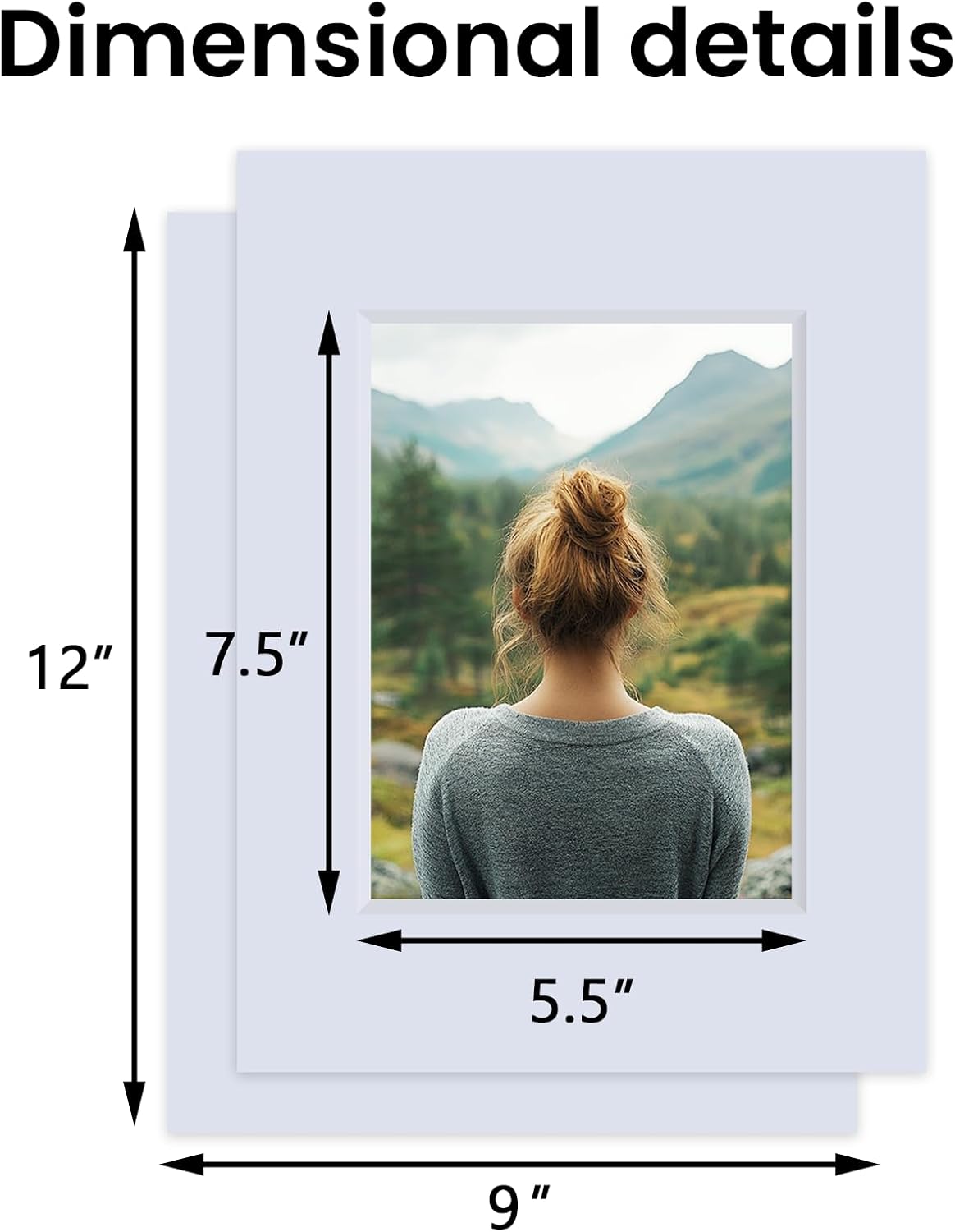 Falling in Art 5 Pack Acid Free 9x12'' White Picture Mats Board Show Kit for 6x8'' Photos, 4-Ply Beveled Pre-Cut Photo Mats with Backing Board for Frames, Artwork and Prints