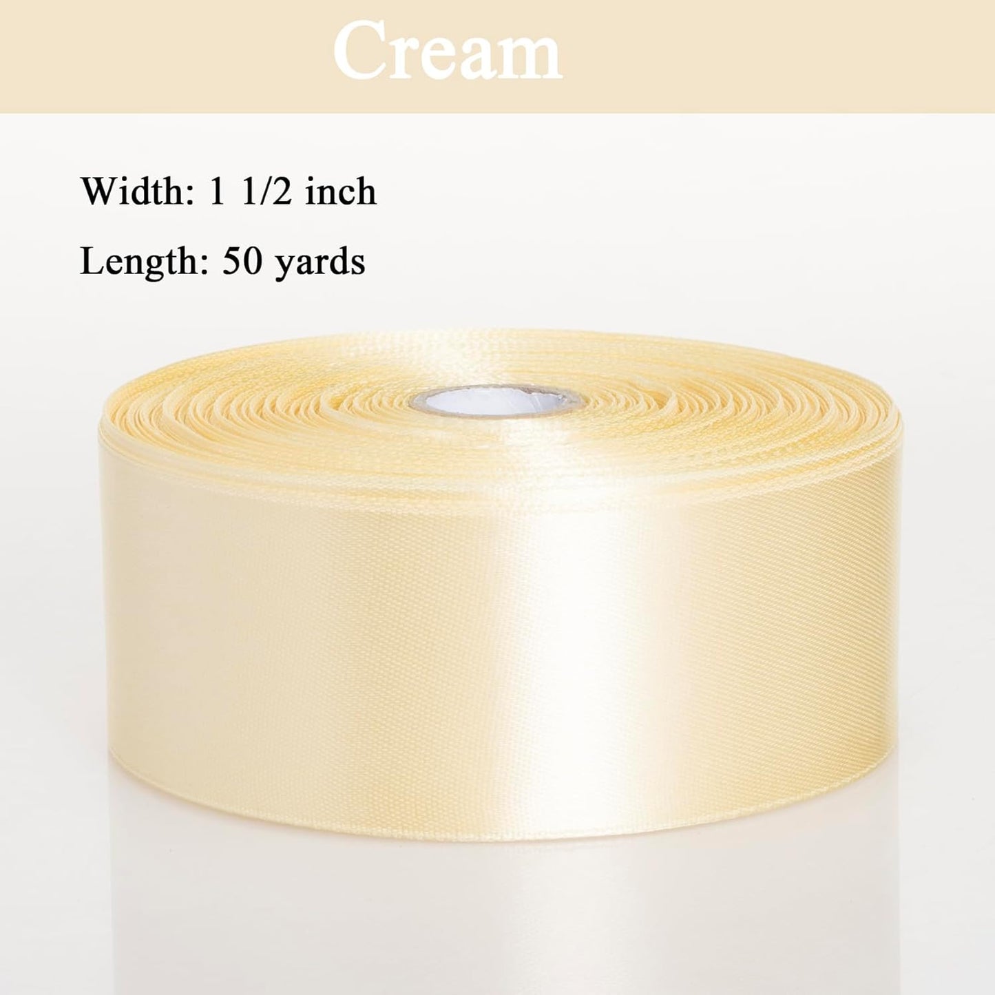 1 1/2 Inch Cream Yellow Solid Satin Ribbon, 50 Yards Craft Fabric Ribbon for Gift Wrapping Floral Bouquets Wedding Party Decoration