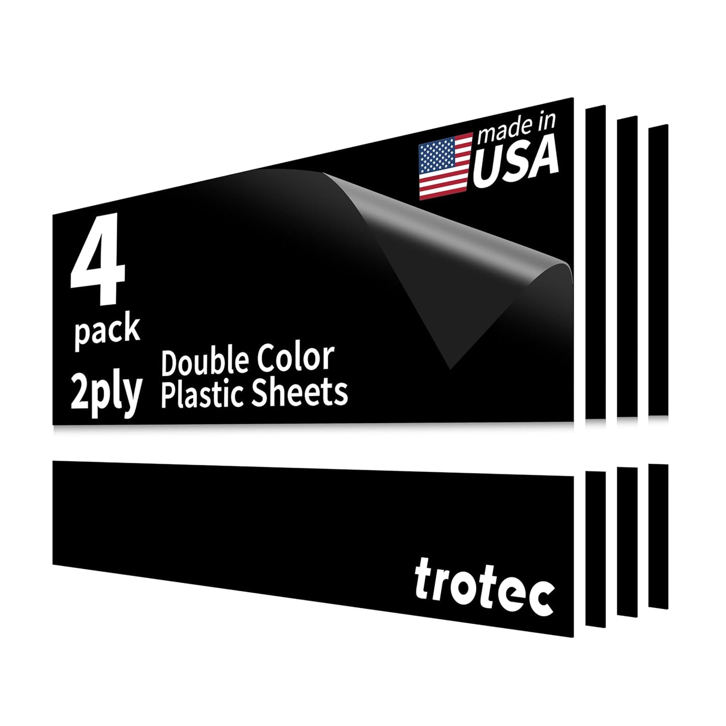 Trotec TroLase | 12"x24"x1/8", 4 Pcs | Black/White | 2 Ply | Modified Acrylic | Laser Engraving Double Color Plastic Sheet | Engraving Blanks for Laser, Saw, Guillotine | Made in USA