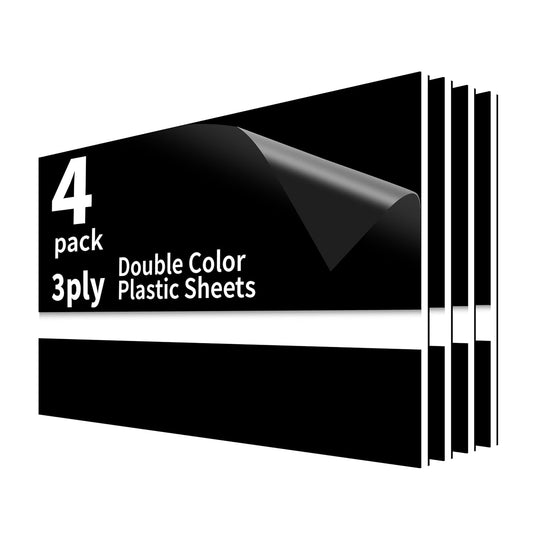 Trotec TroLase | 12"x24"x1/8", 4 Pcs | Black/White/Black | 3 Ply | Modified Acrylic | Laser Engraving Double Color Plastic Sheet | Engraving Blanks for Laser, Saw, Guillotine | Made in USA