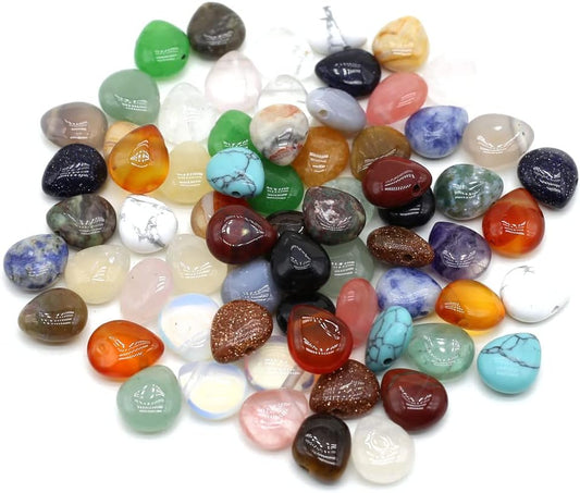 LE SKY 50 Pcs Natural Stone Beads Waterdrop Shape Healing Chakra Polished Assorted Crystal Quartz Agate Stone Charms for Jewelry Making Necklace Bracelet