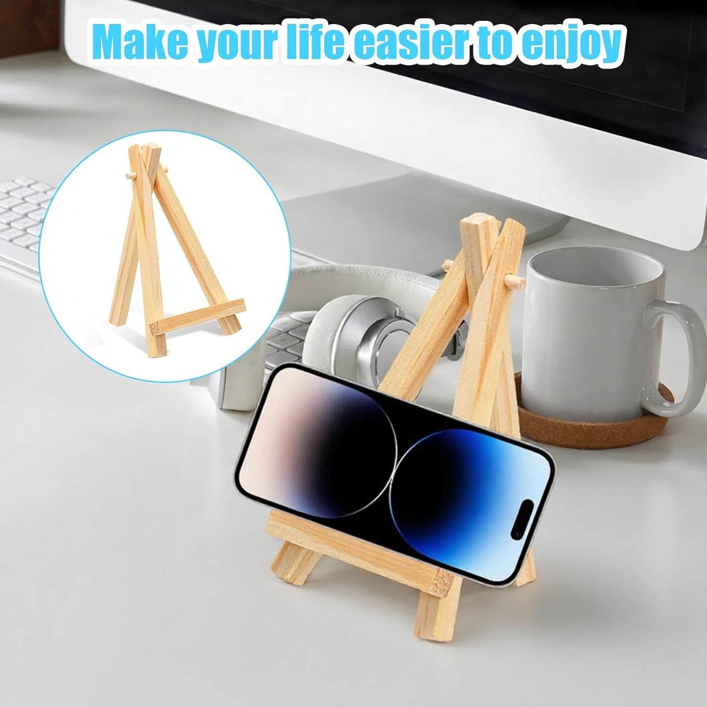 60 Pack 5 Inch Wood Mini Easel, Art Craft Painting Small Display Easel Natural Wooden Tripod Holder Stand, A-Shaped Mini Wood Easels for Display Small Canvases Cards Photos DIY Crafts