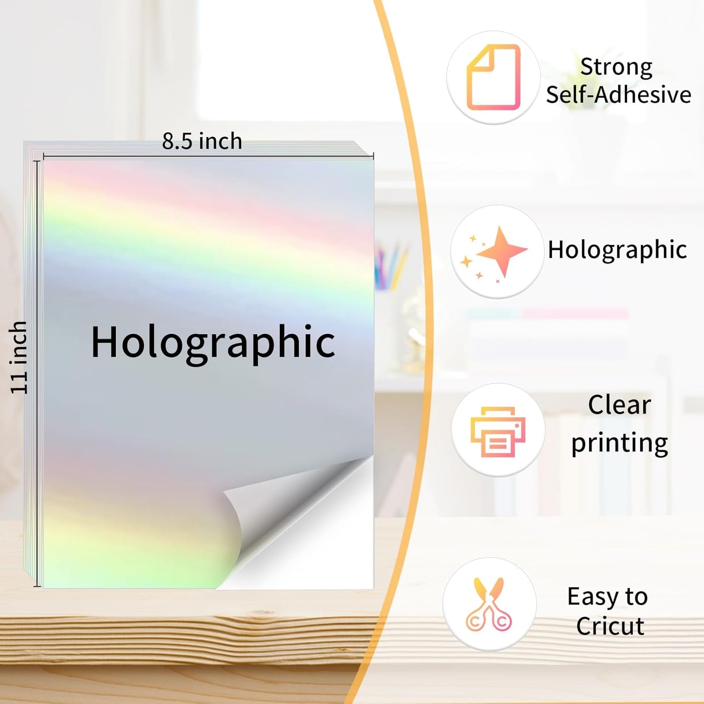 Printable Sticker Paper, 20 Sheets Printable Holographic Sticker Paper, Laser/Inkjet Printing- Holographic, Letter Size (8.5" x 11")