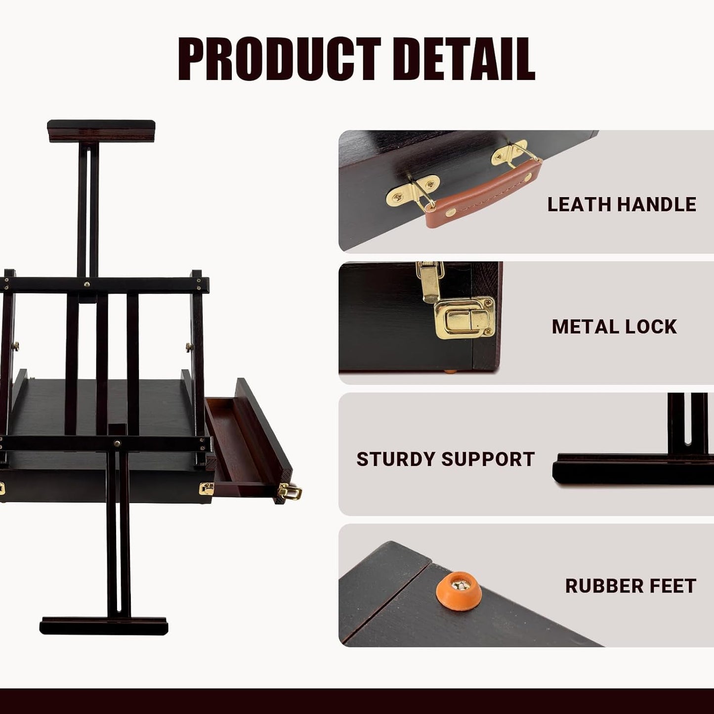 Large Walnut Sketchbox Table-Top Easel with Dual Dawers-Adjustable Solid Beech Wood Artist Desktop Easel with Storage Holds Canvas up to 34'' High-(Dark Walnut)