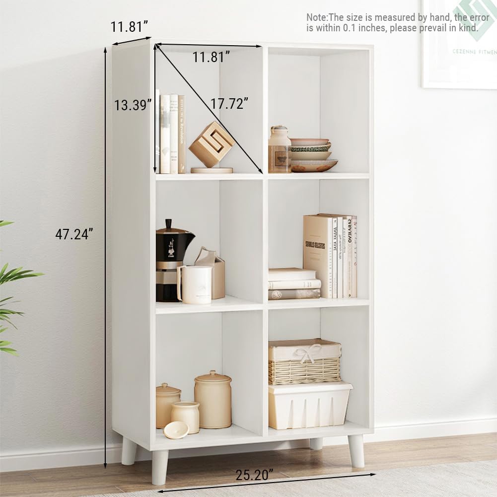 IOTXY Open Cube Low Bookcase - 3-Tier Freestanding Storage Display Cabinet Organizer with Legs for Home Office, 6-Cubes Open Shelf Short Bookshelf, White