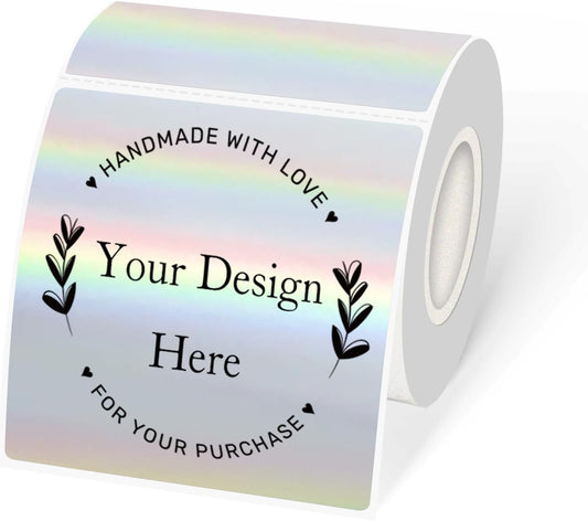 Square Thermal Labels Stickers 3" x 3", Holographic Square Thermal Stickers Labels, Glitter Self-Adhesive Direct Thermals Label for Small Business- Holographic Silver