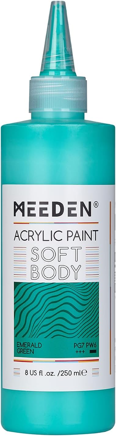 MEEDEN Soft Body Acrylic Paint: Emerald Green Matte Finish - 250ml/8.45oz Bulk Acrylic Colors in Ergonomic Bottle - Fluid Flow Art Paints for Artists Canvas Painting