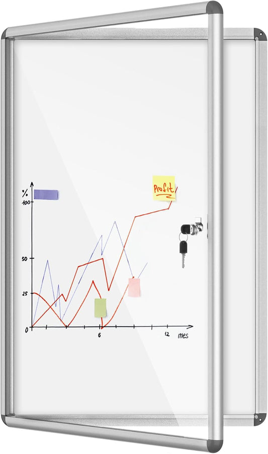 36"x24" Enclosed Bulletin Board, Lockable Weather-Resistant Aluminum Noticeboard for School & Office, Silver Frame w/Magentic Whiteboard