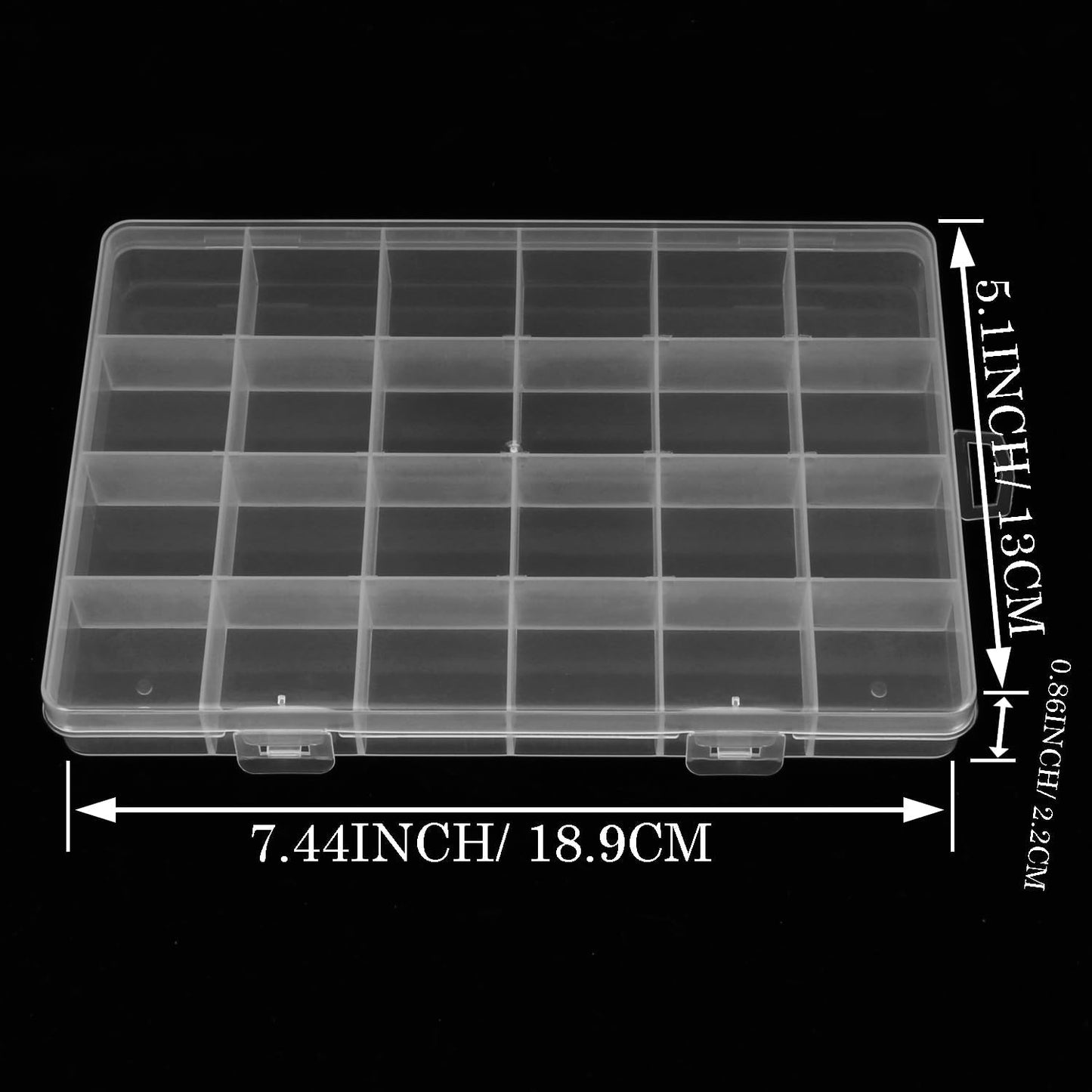 2pcs 24 Grids Clear Plastic Organizer Box Fixed Compartment Storage Container for Craft, Beads, Jewelry, Small Parts, 7.4X5.1X0.86 INCH