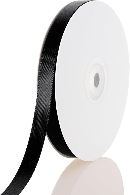 3/8 Inch Black Ribbon, 50 Yards Craft Polyester Satin Ribbon Perfect for Gift Wrapping, Handmade Roses, Wedding Party Decorations and DIY Crafts