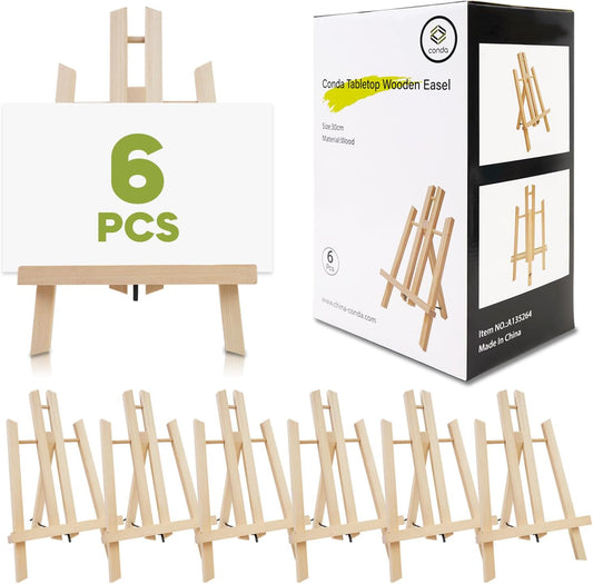 CONDA 6 Pack 11.8" Tabletop Easel, Portable A-Frame Tripod Tabletop Easel Set for Painting Party & Displaying Canvases, Photos, Display Tripod Holder Stand for Students Kids Beginners