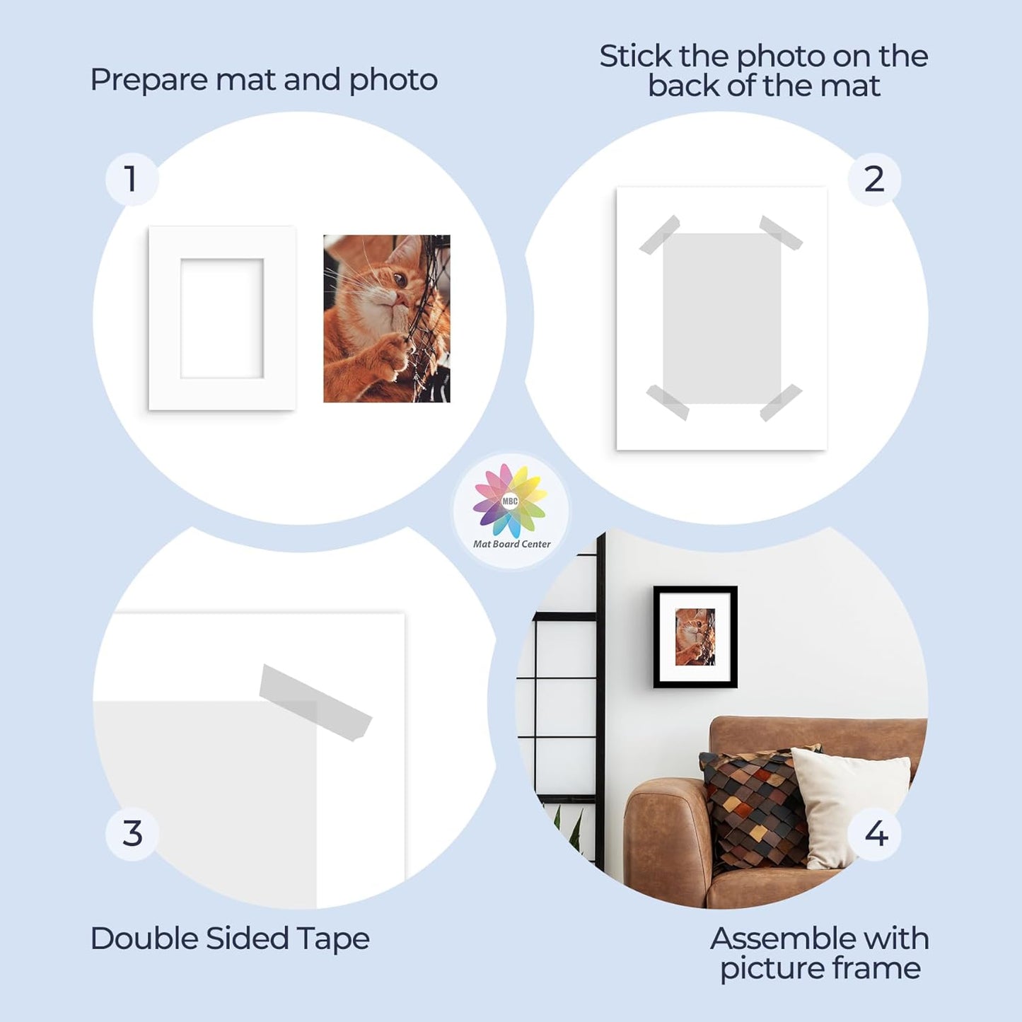 Mat Board Center, Pack of 25, 8x10 for 5x7 White Mats - Acid Free, 4-ply Thickness, White Core - for Pictures, Photos, Framing