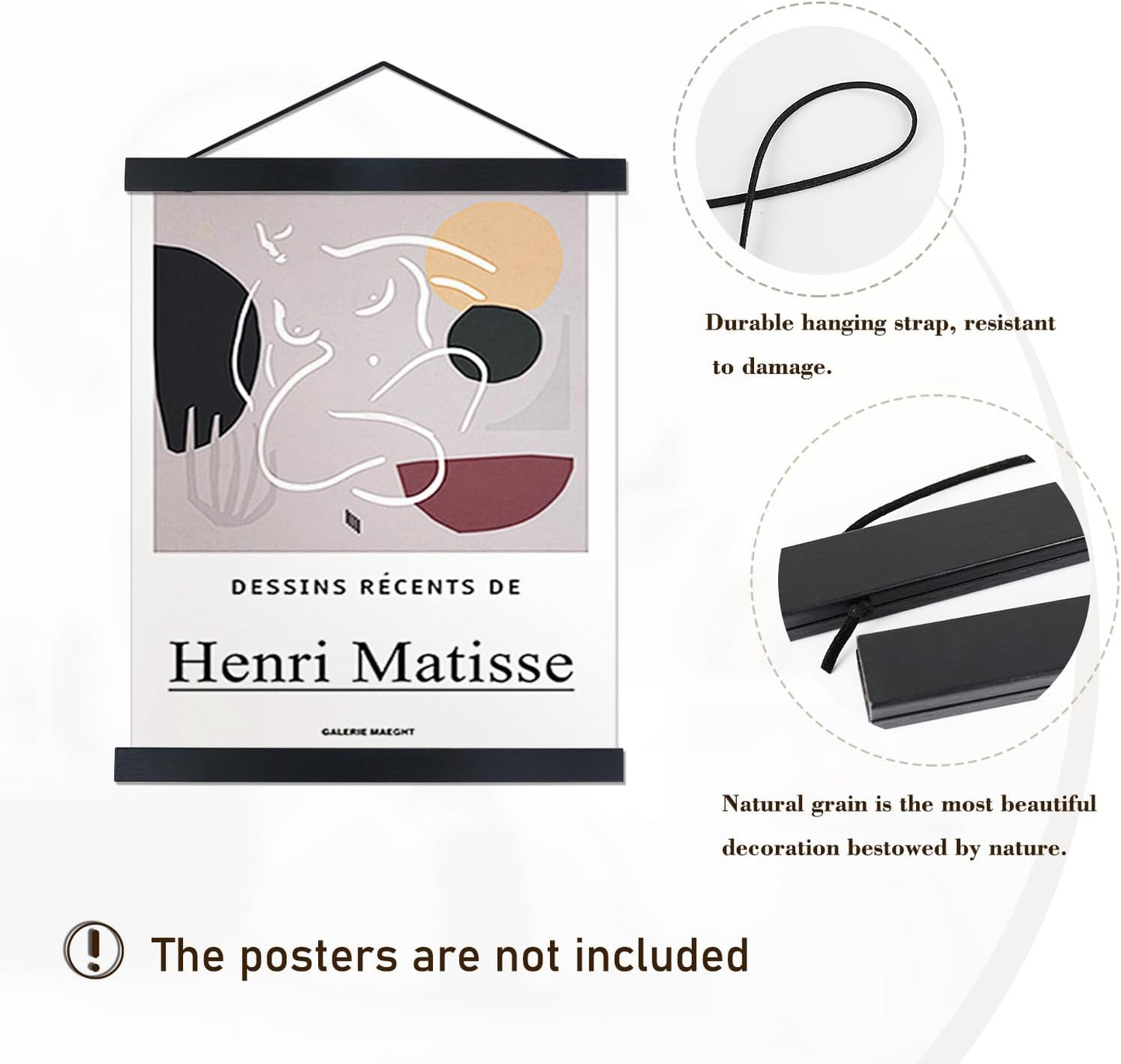 Artmag Magnetic Poster Hanger Frame, 8x10 8x12 8x24 Light Wood Wooden Magnet Canvas Artwork Print Poster Hangers Frames Hanging Kit (Black, 8")