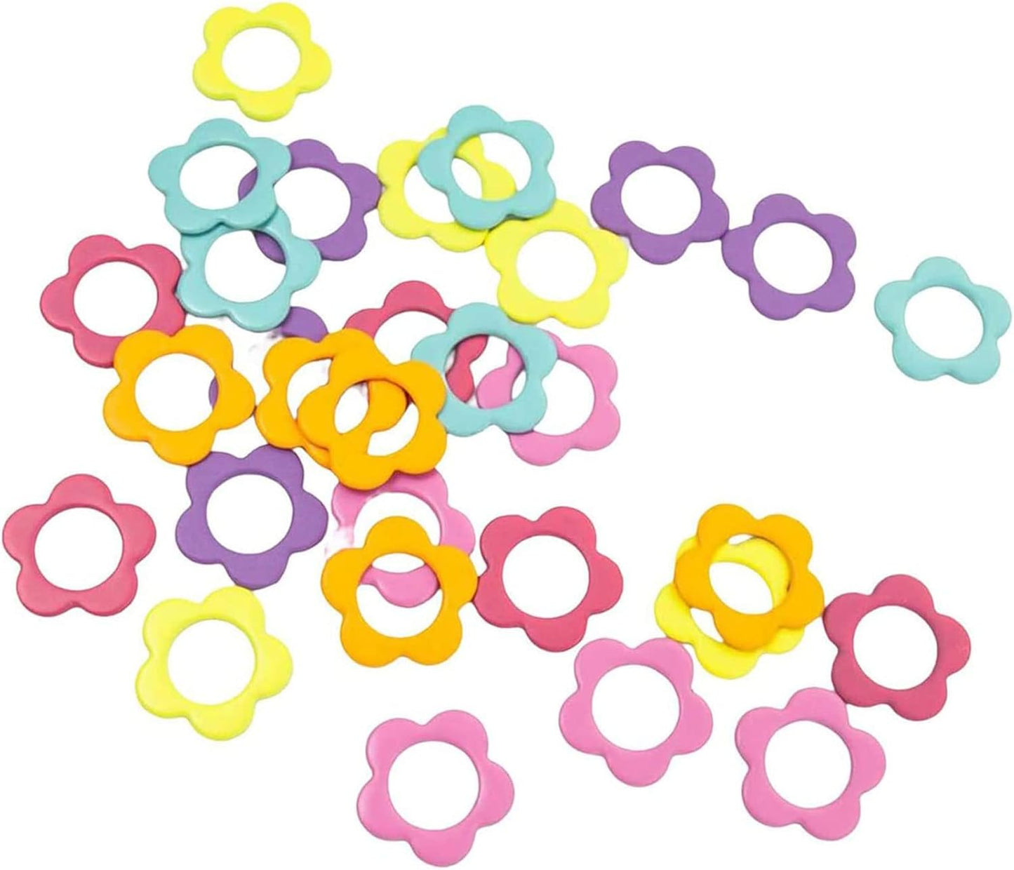 Hilsayum 30PCS Mini Size Stitch Markers Flower Shape Metal Stitch Markers Ring Multicolor Crochet Markers Knitting Weaving Tools