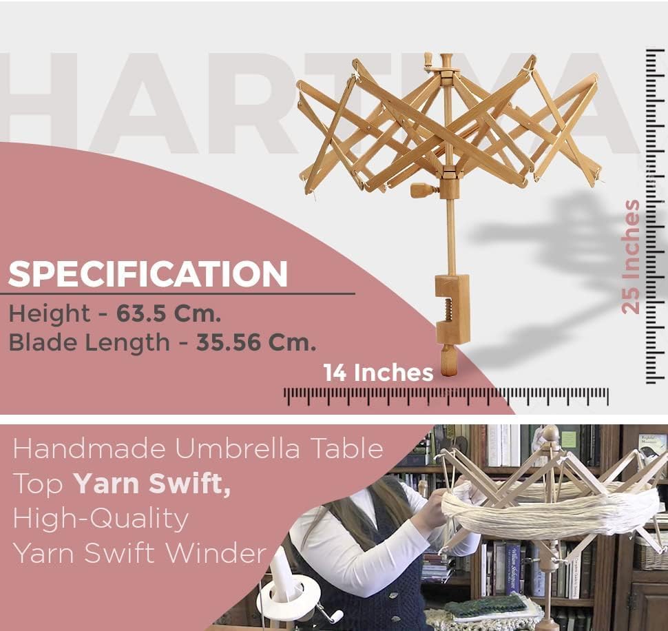 Beechwood Umbrella Swift Yarn Winder | 24" Extra-Large Wooden Ball Winder for Skeins & Hanks | Smooth Rotating Swift for Knitting & Crocheting