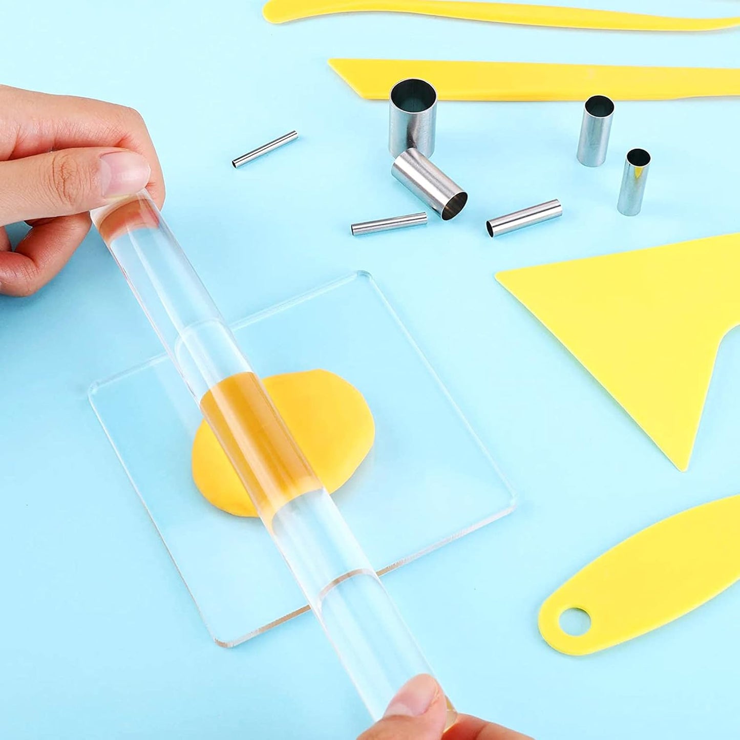 Yayatty Polymer Clay Tools, Acrylic Clay Roller, Acrylic Sheet, Rotary Cutting Mat, Round Polymer Clay Cutters with Clay Slicer Blade for Pottery and Sculpture (43 PCS)