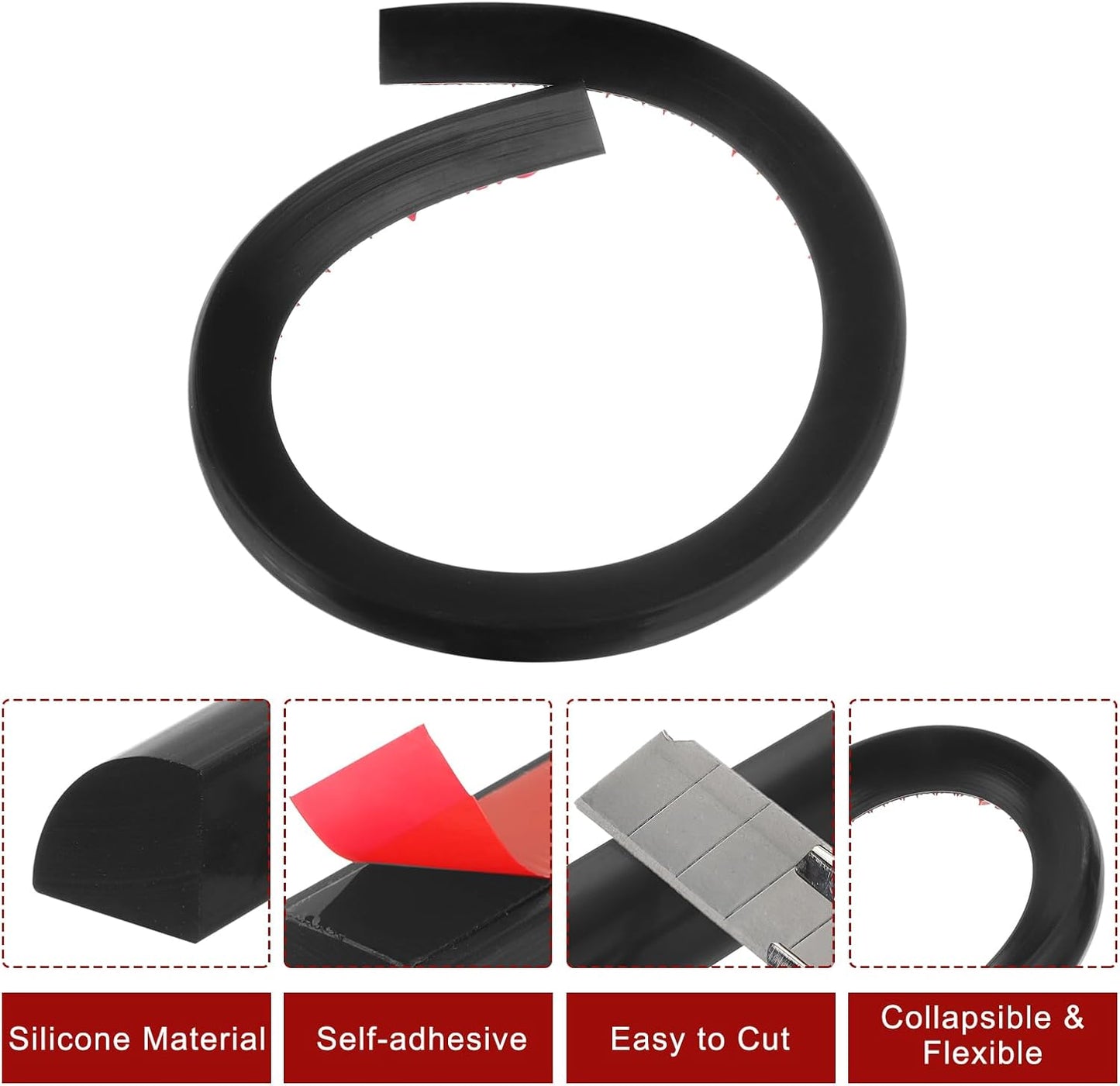 uxcell Flexible Molding Trim, 20 Inch Flexible Quarter Round Molding Silicone Peel and Stick Trim Self Adhesive Shower Water Barrier for Corner Decor Bathroom Kitchen, Black