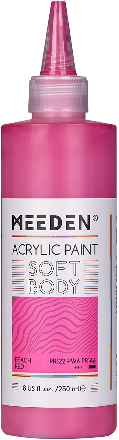 MEEDEN Soft Body Acrylic Paint: Peach Red Matte Finish - 250ml/8.45oz Bulk Acrylic Colors in Ergonomic Bottle - Fluid Flow Art Paints for Artists Canvas Painting