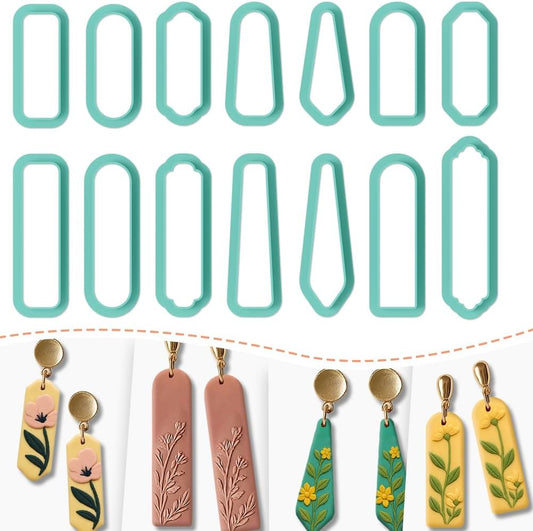 14pcs Rectangle Clay Cutters, Polymer Clay Cutting Tools for Earrings Making, Clay Jewelry Making Kit for Handicraft Enthusiasts
