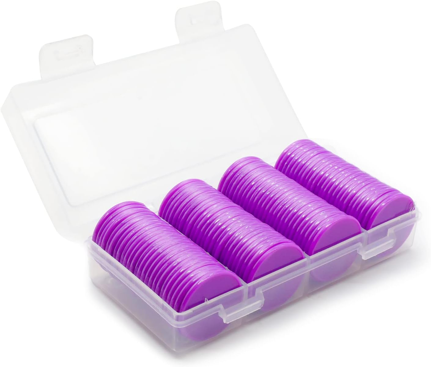 Set of 100 Opaque Plastic Learning Counters Mini Poker Chips Game Tokens with Storage Box (Purple, 1 Inch)