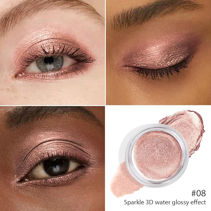 Glitter Shimmer Metallic Cream Eyeshadow Palette Makeup, Rose Gold Natural Single Mini Instant Holographic Eyeshadow For Older Women, Sombras Crema Para Ojos, Talc, Paraben & Cruelty Free