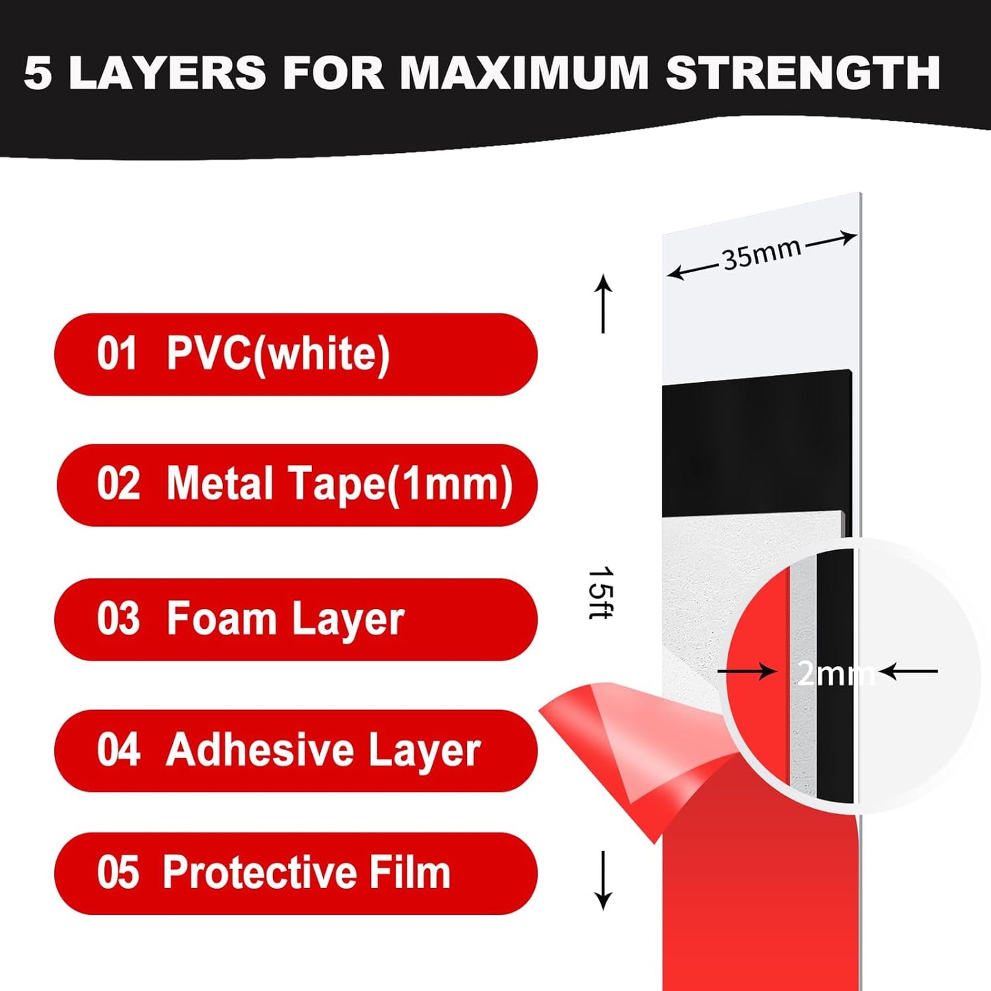 Thaibear Metal Strips (1.4'' Wide x 15 ft Long) Flexible Self Adhesive Ferrous Magnet Tape Roll