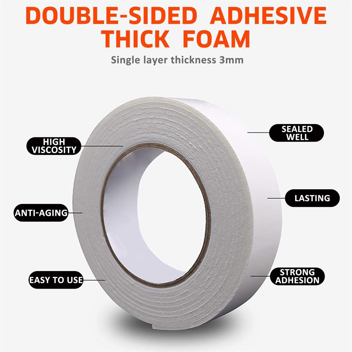 ToLanbbt Double Sided Foam Tape 1.18In x 33FT, Mounting Tape Heavy Duty, Strong Adhesive Weatherproof Seal Strips for DIY Craft Picture Poster, Car & Gap Filling Mountings, Home Office Decor (White)