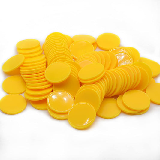 Set of 100 Opaque Plastic Learning Counters Mini Poker Chips Game Tokens with Storage Box (Yellow, 1 Inch)