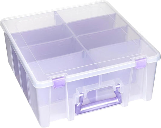 ArtBin 6990JZ Super Satchel Double Deep Compartment Box - Art Storage with 8 Removable Compartments, Smart Closure for Craft Supplies (Purple- Pack of 1)