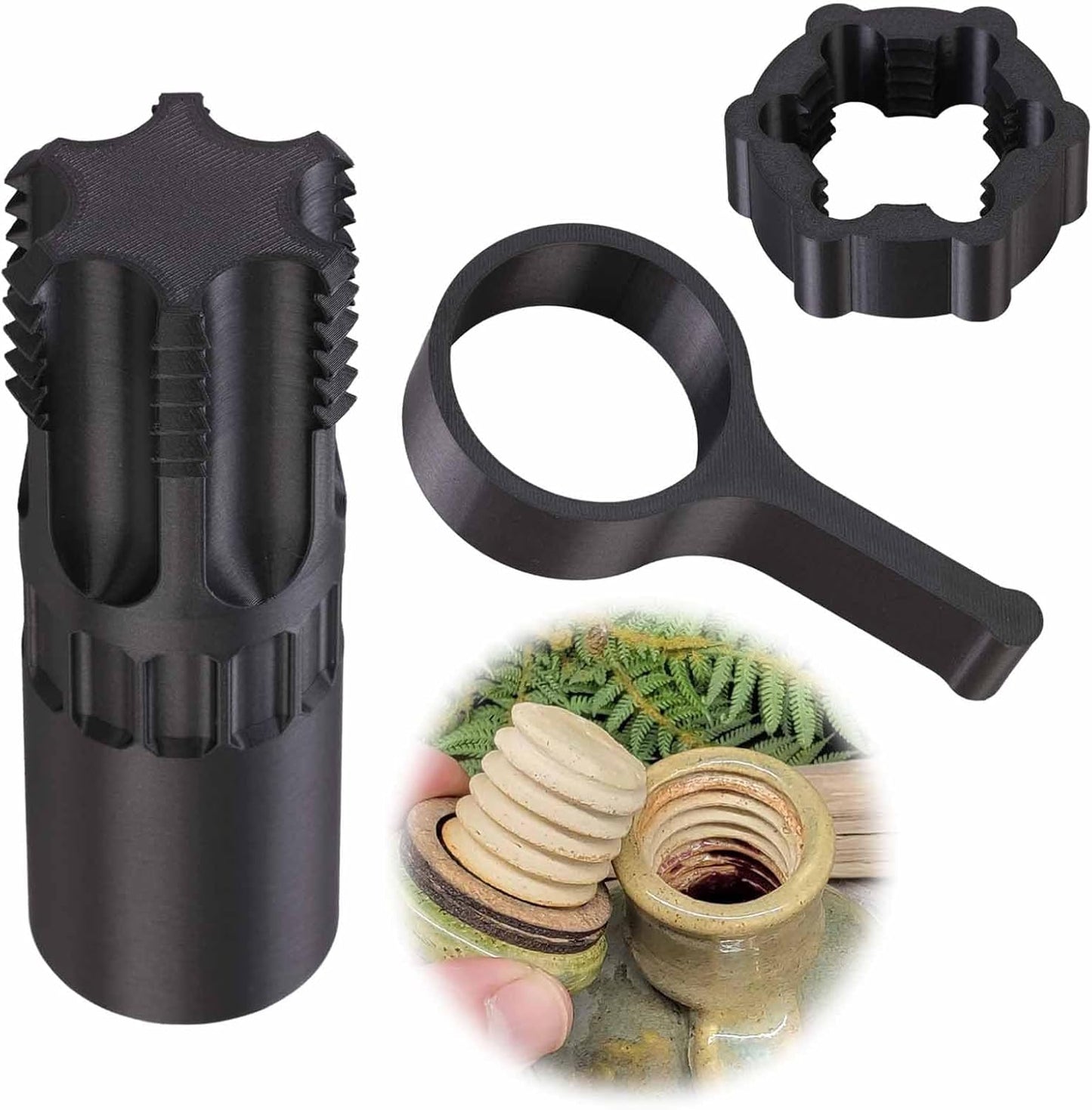 Pottery Clay Threading Making Kits, Clay Tap and Die Set for Jars and Lids Caps Thread (2 Inch Silk Black)