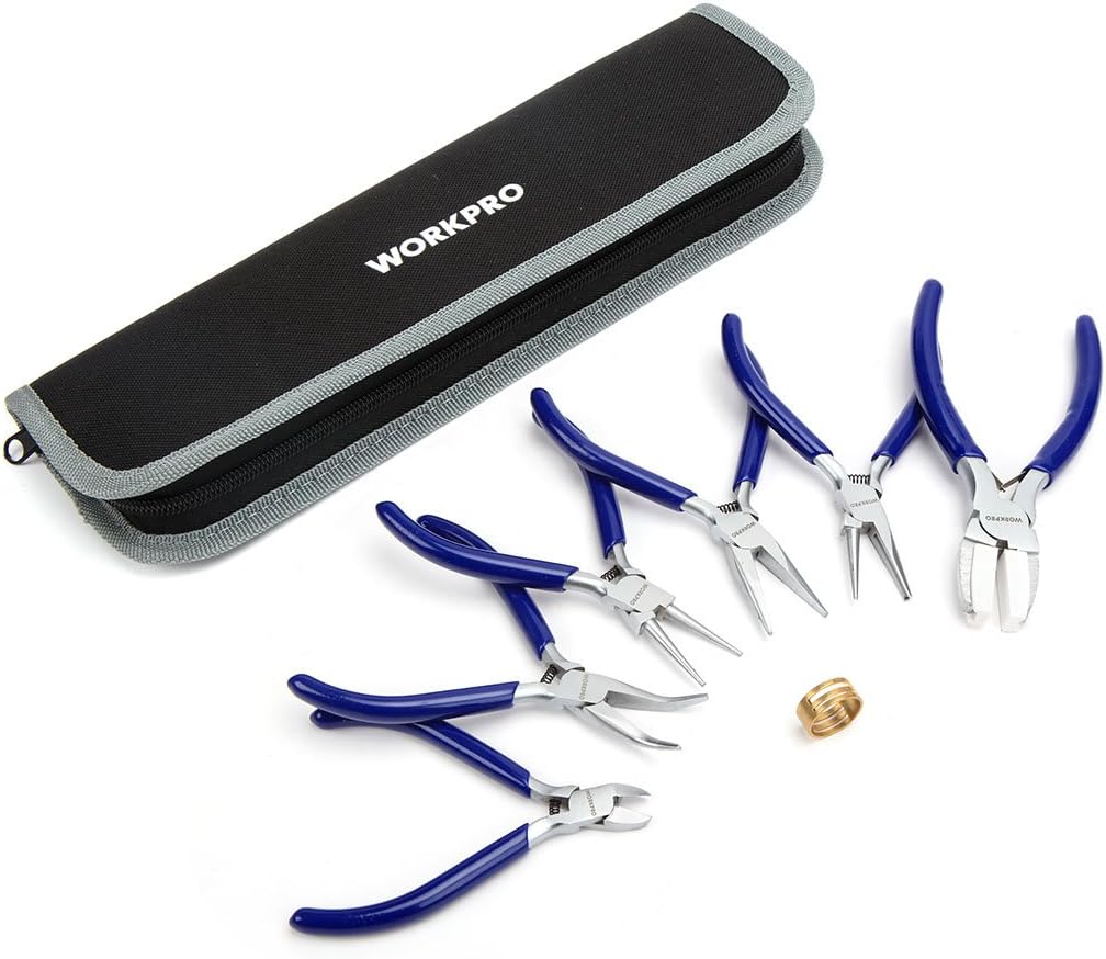 WORKPRO Jewelry Plicers Set, 7-Piece Jewelry Making Tools Kit with Needle Round Nose Plier and Bent Nose Plier Wire Cutter for Jewelry Repair, Beading, Wire Wrapping, Crafts, with Carrying Pouch