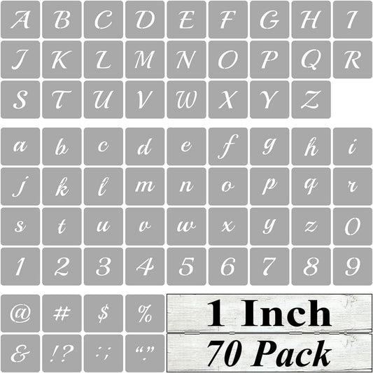 1 Inch Alphabet Letter Stencils for Painting - 70 Pack Letter and Number Stencil Templates with Signs for Painting on Wood, Reusable Cursive Letters Stencils for Chalkboard Wood Signs & Wall Art