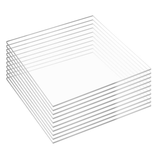 Pack of 10 Clear Acrylic Sheet 12" x 12" Cast Plexiglass Square 1/8" Thick (3mm) Transparent Plastic Panel for Craft, Sign, Display Projects, Laser Cutting, Engraving