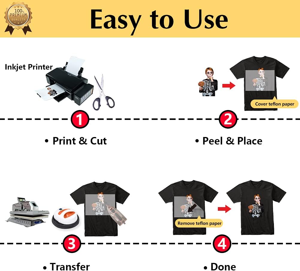 TransOurDream Luminous Heat Transfer Paper for T Shirts (10 Sheets, 8.5x11'', Glow 2.0) Printable Heat Transfer Vinyl for Inkjet Printer Iron on Transfers for Light & Dark Fabrics (TRANS-GD2-12)