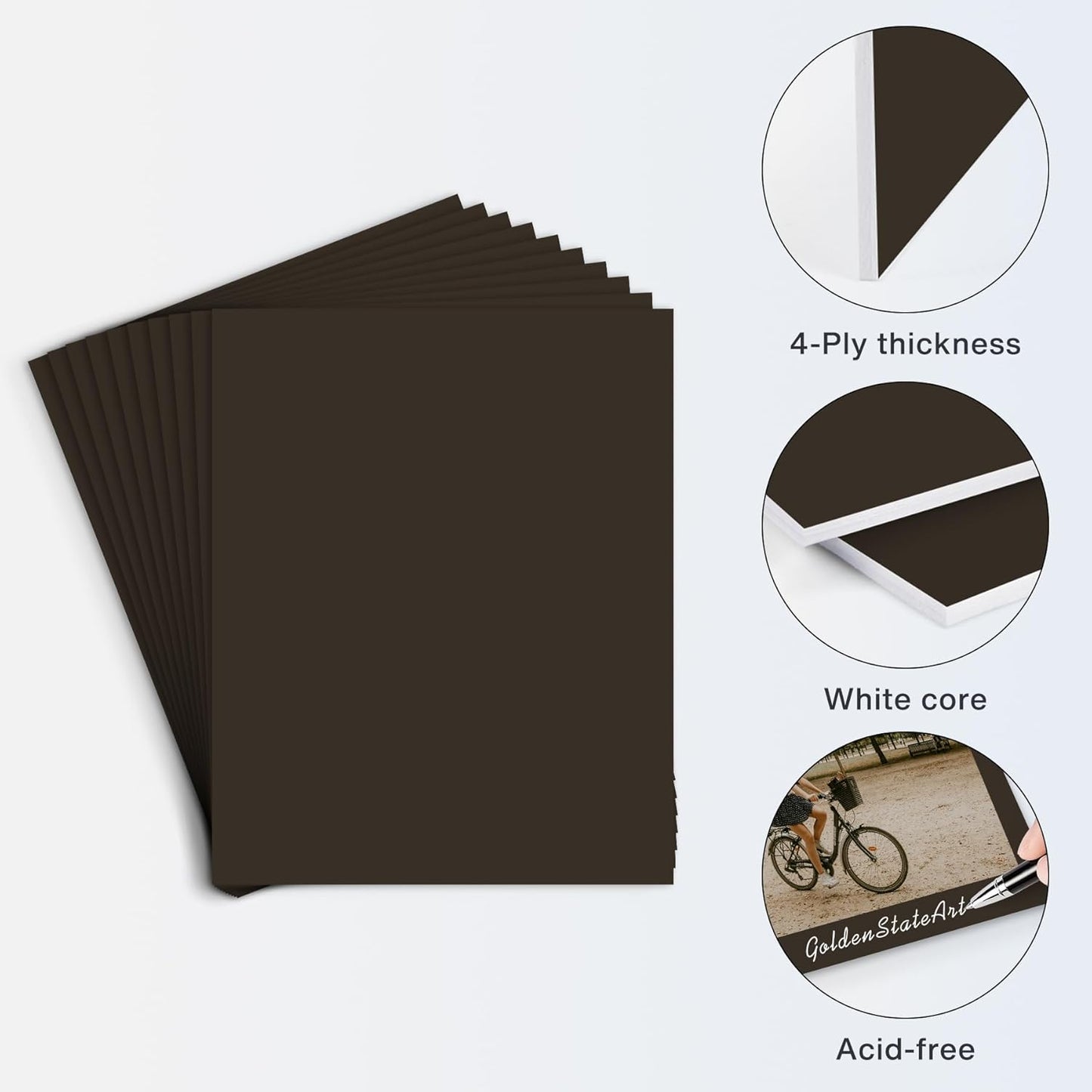 Golden State Art, 8x10 Uncut Photo Mat Matboard - Black Uncut Mats for DIY Projects, Presentation Boards, Art Crafts, Prints, Frames (50 Pack)