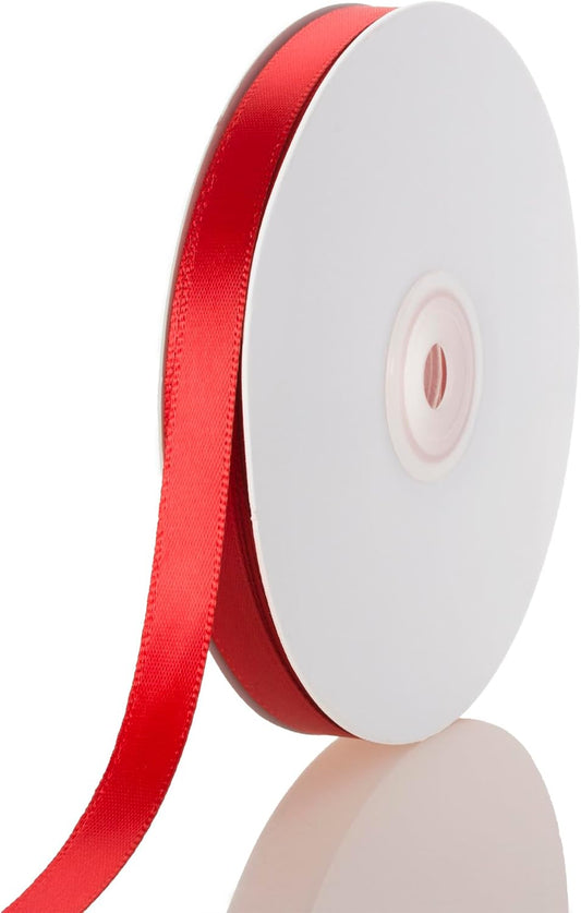 3/8 Inch Red Ribbon, 50 Yards Craft Polyester Satin Ribbon Perfect for Gift Wrapping, Handmade Roses, Wedding Party Decorations and DIY Crafts